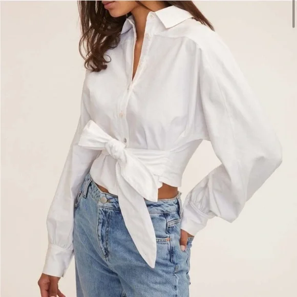NWT Marissa Webb Emmerson Oxford Shirt Crisp White Cotton Tie Waist Size S - Picture 2 of 5